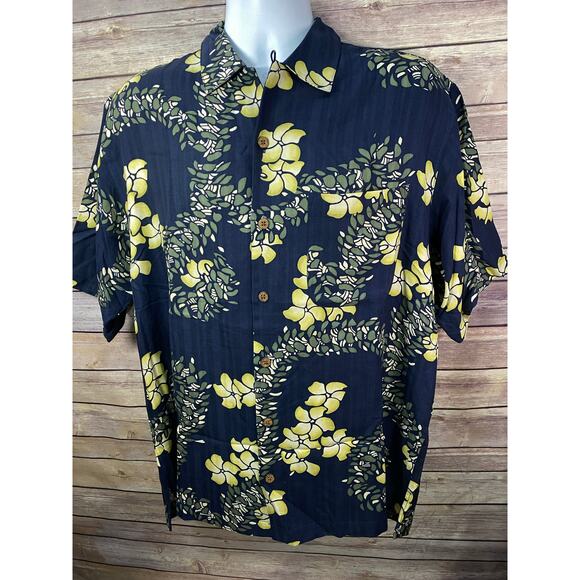 Vintage Tommy Bahama Silk Hawaiian Shirt Men's S Blue Green Floral Button Up - Picture 1 of 8